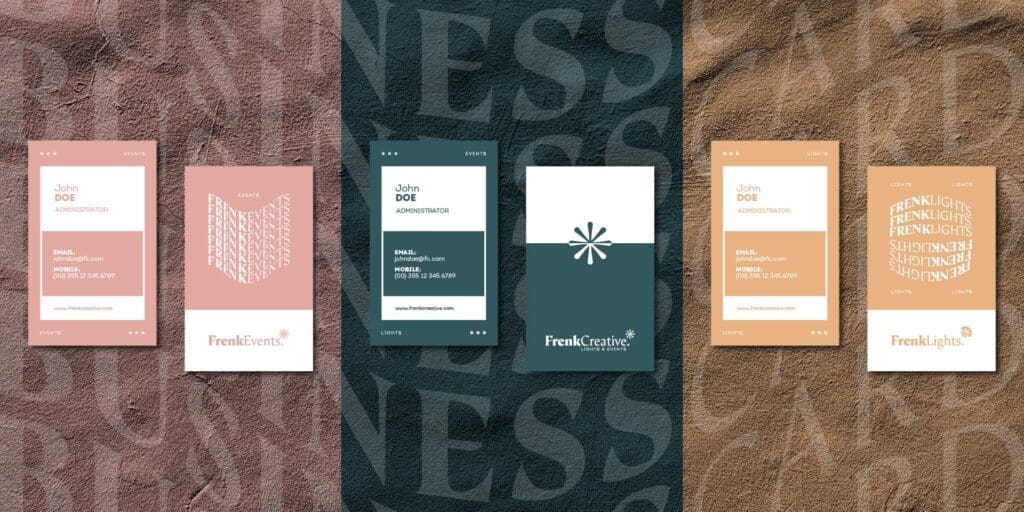 Branding firm in Tirana crafts FrenkCreative’s business cards, embedding the spirit of event innovation in every introduction.