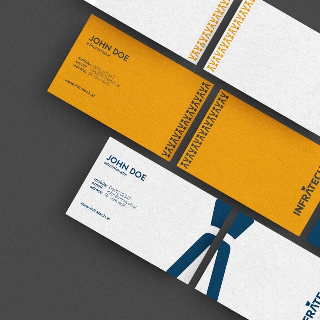 Branding firm designs Infratech’s business cards, integrating precision and legacy into every exchange.