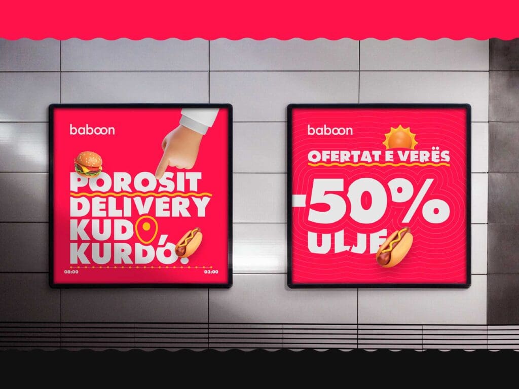 Branding agency designs striking outdoor installations for Baboon Delivery, capturing public attention with creativity.