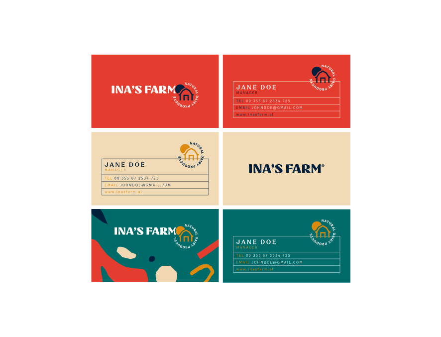 Creative agency designs minimalist Ina's Farm business cards with playful cow motifs