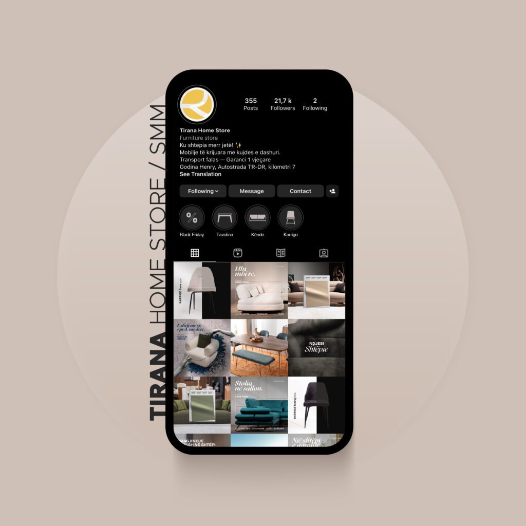 Engaging Instagram feed by marketing agency company: Refreshing social media campaign highlights Tirana Home Store’s latest collections.