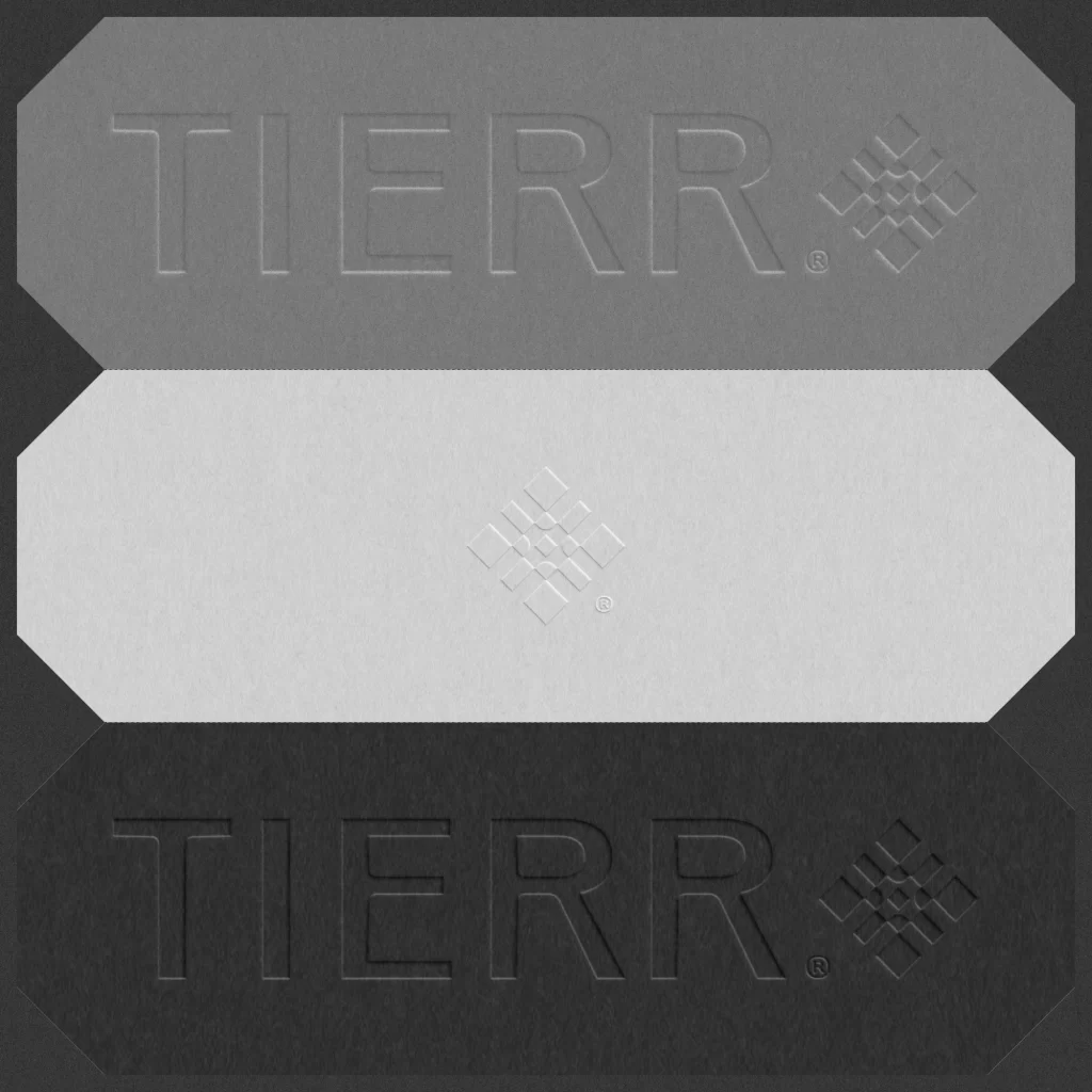 Embossed logo applications for Tierr crafted by BoldCrest advertising agency in Tirana