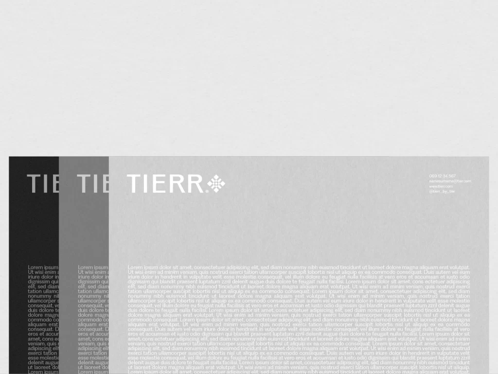 Stationery for Tierr clothing identity by ad agency