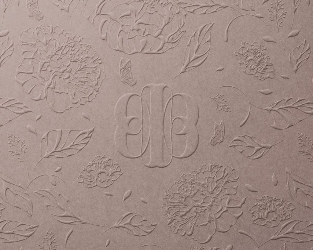 Embossed floral brand identity for Adelse® designed by BoldCrest advertising agency in Tirana