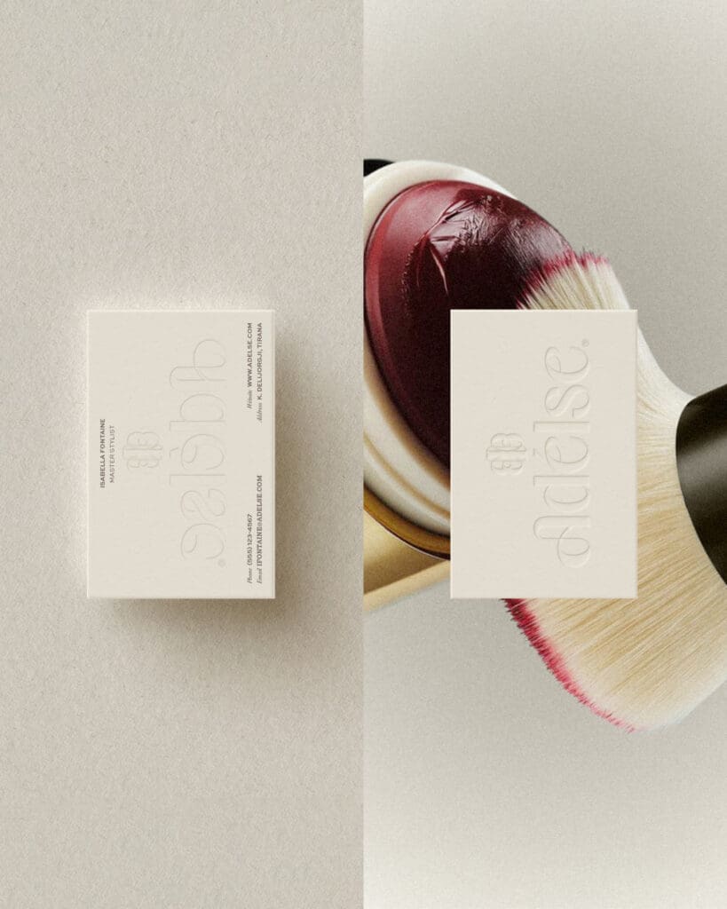 Luxury salon branding with business cards designed by BoldCrest advertising agency Tirana