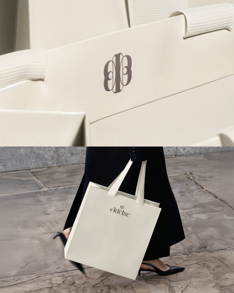 Luxury salon branding applied to Adelse® tote bag by BoldCrest advertising agency in Tirana