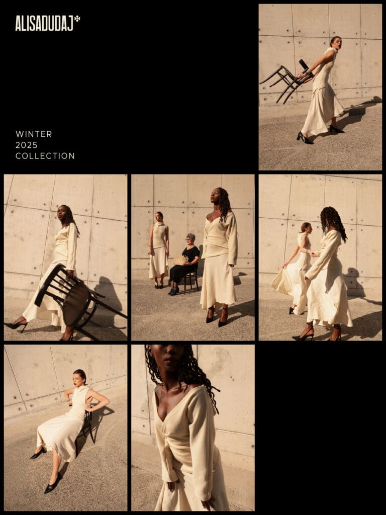 Editorial shoot for Alisa Dudaj Winter 2025 collection, styled and directed with branding focus