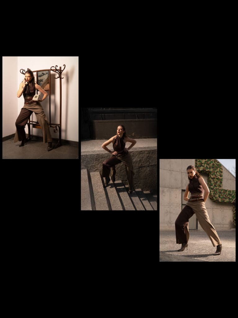 Branding editorial shoot for Alisa Dudaj showcasing structured fashion design