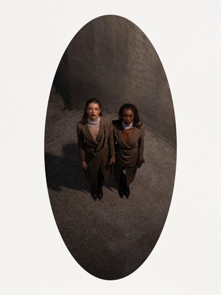 Editorial shoot for Alisa Dudaj showing fashion branding inspired by modern reinterpretation