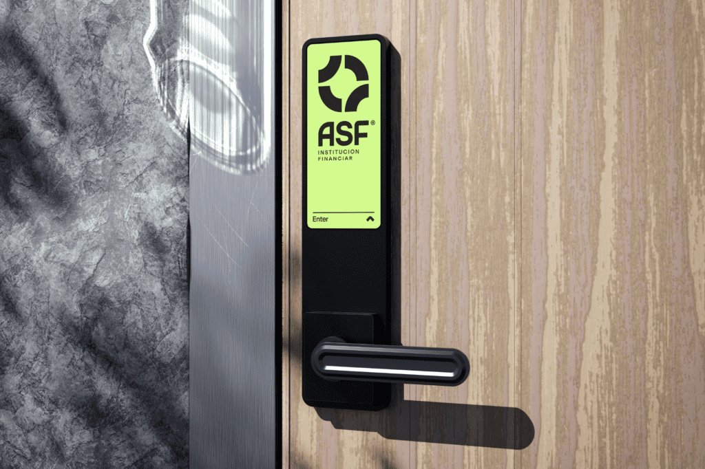 ASF door access signage designed within brand identity by BoldCrest, creative agency in Albania.