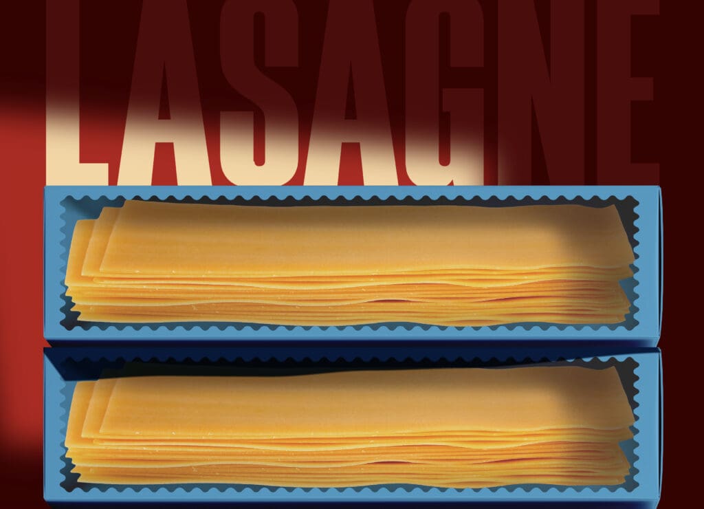 Close-up of fresh lasagne sheets featured in Diamond food packaging design