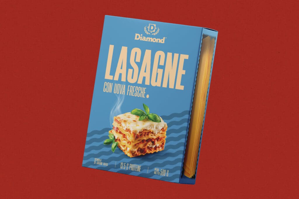 Modern Italian lasagne packaging design and brand identity by BoldCrest creative studio