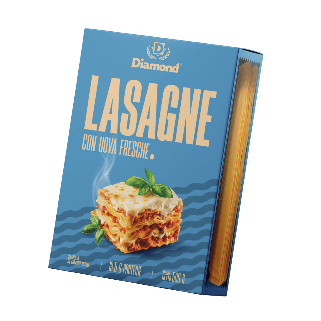Diamond Lasagne food packaging and visual identity designed by BoldCrest Albania
